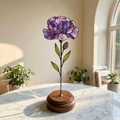 Stained Glass Carnation with Stand, January Birth Flower Decor