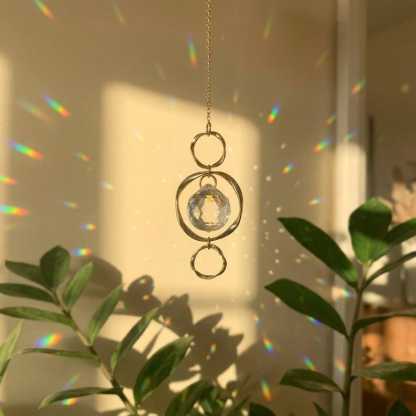 Crystal Suncatcher Stone Rainbow Hanging Gold Prism Garden Decor