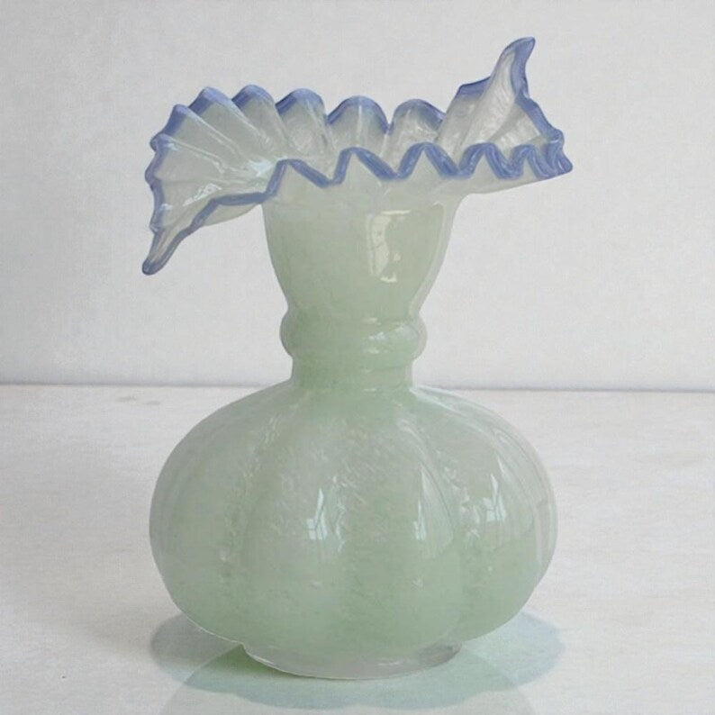Ruffled Glass Vase, Elegant Floral Decor with Colorful Edge