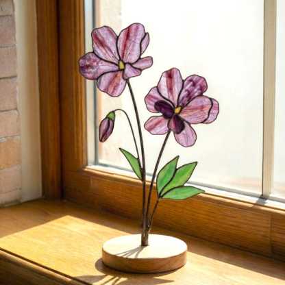 Stained Glass Violet February Birth Flower, Purple Glass Bouquet Decor