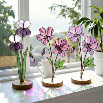 Stained Glass Violet February Birth Flower, Purple Glass Bouquet Decor