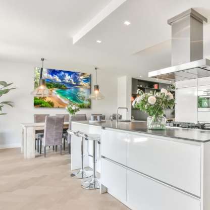 Tempered Glass Wall Art, Vibrant Tropical Beach , Sunny Ocean Landscape Print, Extra Large Paradise Coast Wall Decor, Living Room Wall Decor