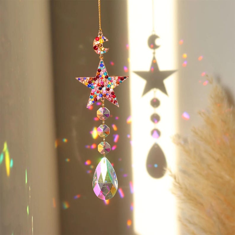 Magical Crystal Suncatcher Collection-Rainbow Maker-Boho Window Hanging-Sun, Moon & Star Decor-Fairy Garden Charm-Crystal Chime for Home,Car