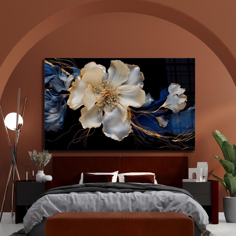Floral Glass Wall Art – Modern Botanical Print Design