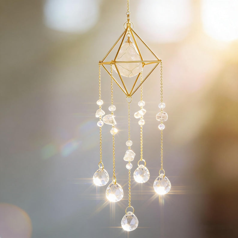 Crystal Suncatcher Raw Gemstone Rainbow Maker Boho Window Decor