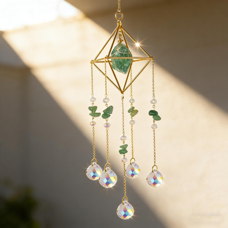Crystal Suncatcher Raw Gemstone Rainbow Maker Boho Window Decor