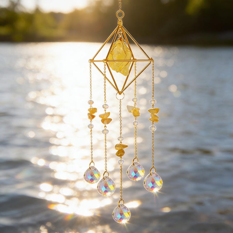Crystal Suncatcher Raw Gemstone Rainbow Maker Boho Window Decor