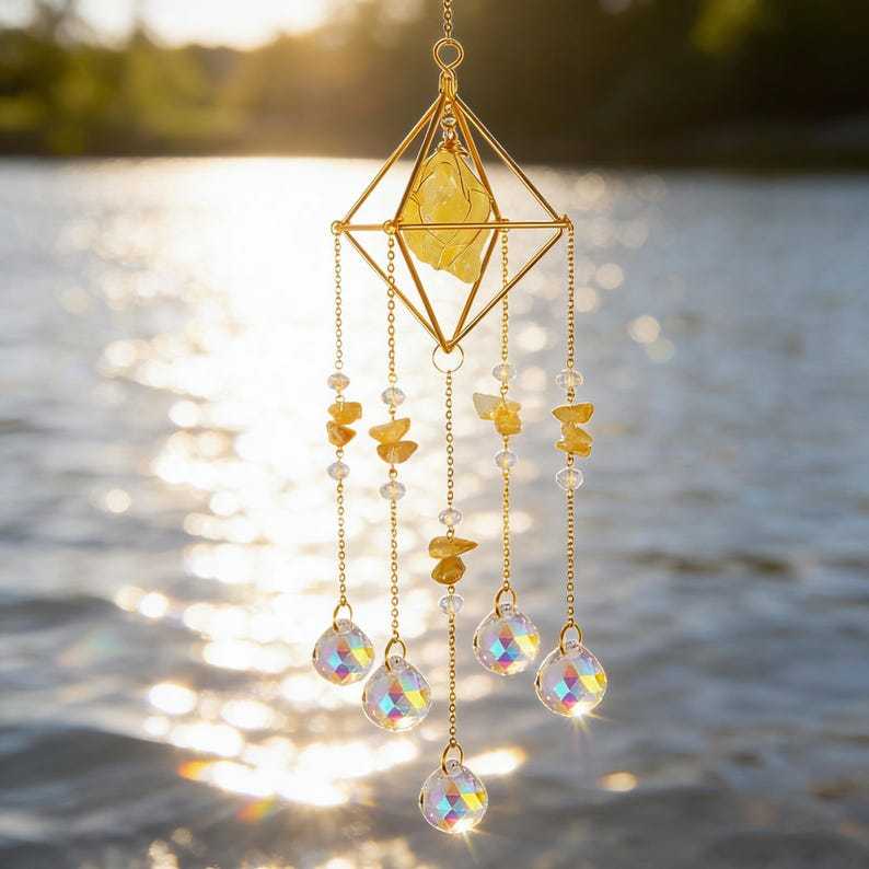 Crystal Suncatcher Raw Gemstone Rainbow Maker Boho Window Decor