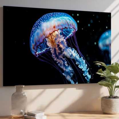 Blue Jellyfish Tempered Glass Wall Art - Ocean Decor - Modern Sea Art