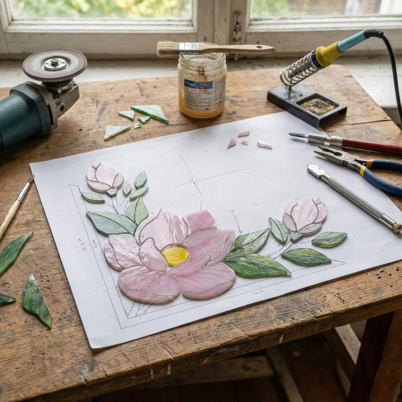 Stained Glass Bookends Cherry Blossom Corner Suncatcher, Pink Sakura Flower Decor, Reading Nook Gift for Book Lover Mom, Spring Window Art