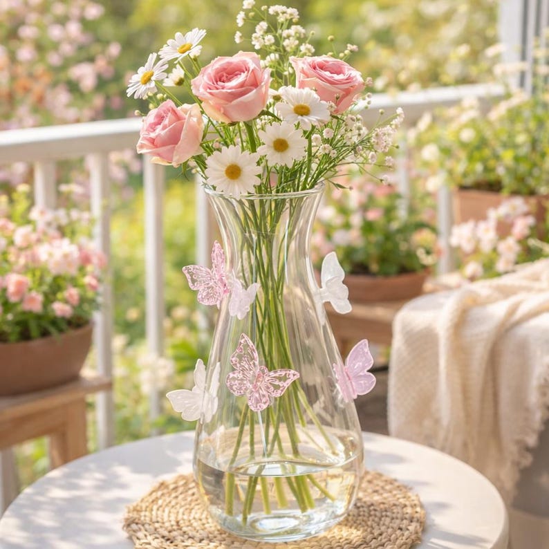 Butterfly Glass Vase, Clear Flower Vase for Spring Decor