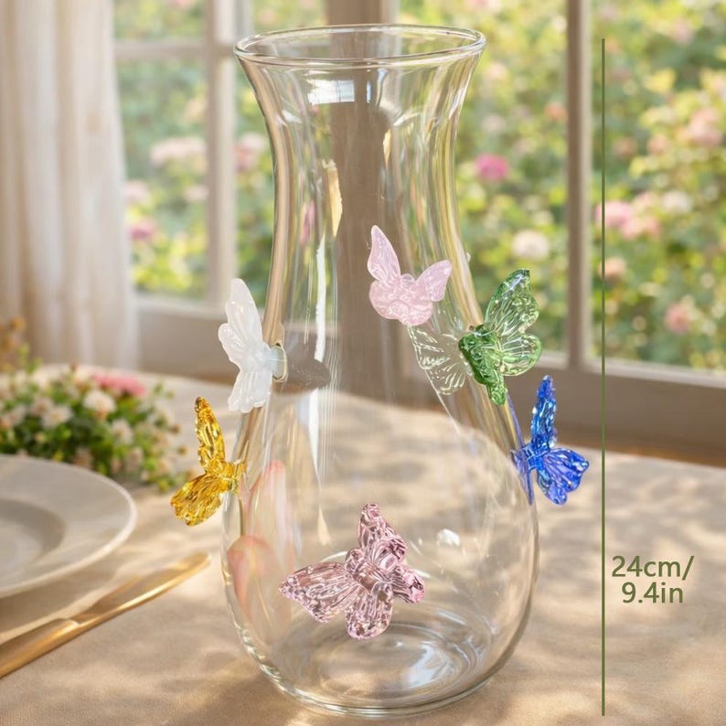 Butterfly Glass Vase, Clear Flower Vase for Spring Decor