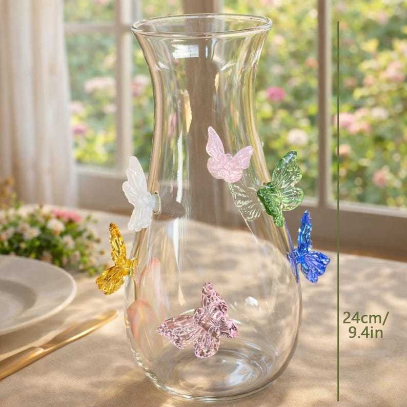 Butterfly Glass Vase, Clear Flower Vase for Spring Decor