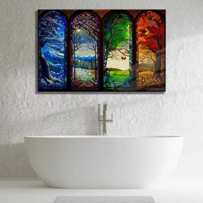 Four Seasons Glass Wall Art – Stained Style Nature Print