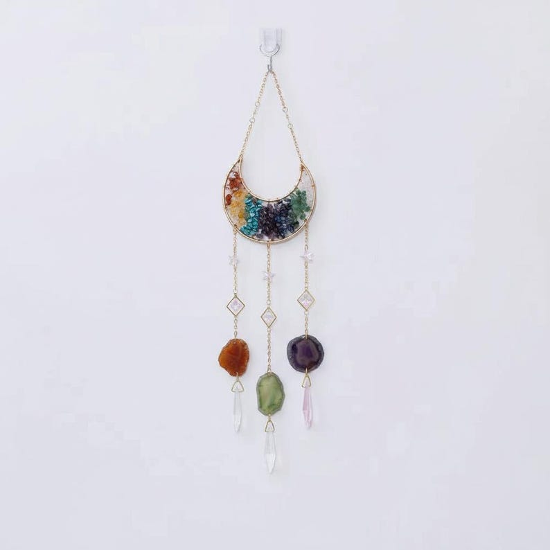 Crystal Suncatcher Colorful Moon Rainbow Window Boho Healing Decor