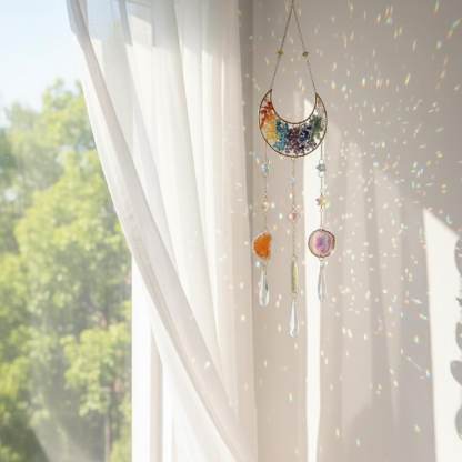 Crystal Suncatcher Colorful Moon Rainbow Window Boho Healing Decor