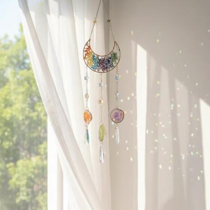 Crystal Suncatcher Colorful Moon Rainbow Window Boho Healing Decor