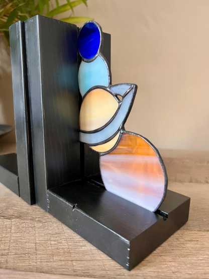 Stained Glass Planets Bookends, Celestial Shelf Decor