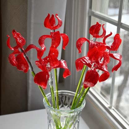 Red Glass Iris - Glass Flowers Bouquet - Hand Blown Glass Flowers with Stems - Valentines day Gift for Her Handmade