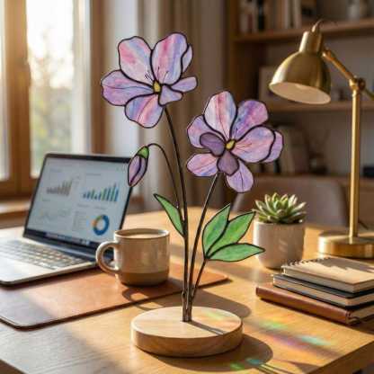 Stained Glass Violet February Birth Flower, Purple Glass Bouquet Decor