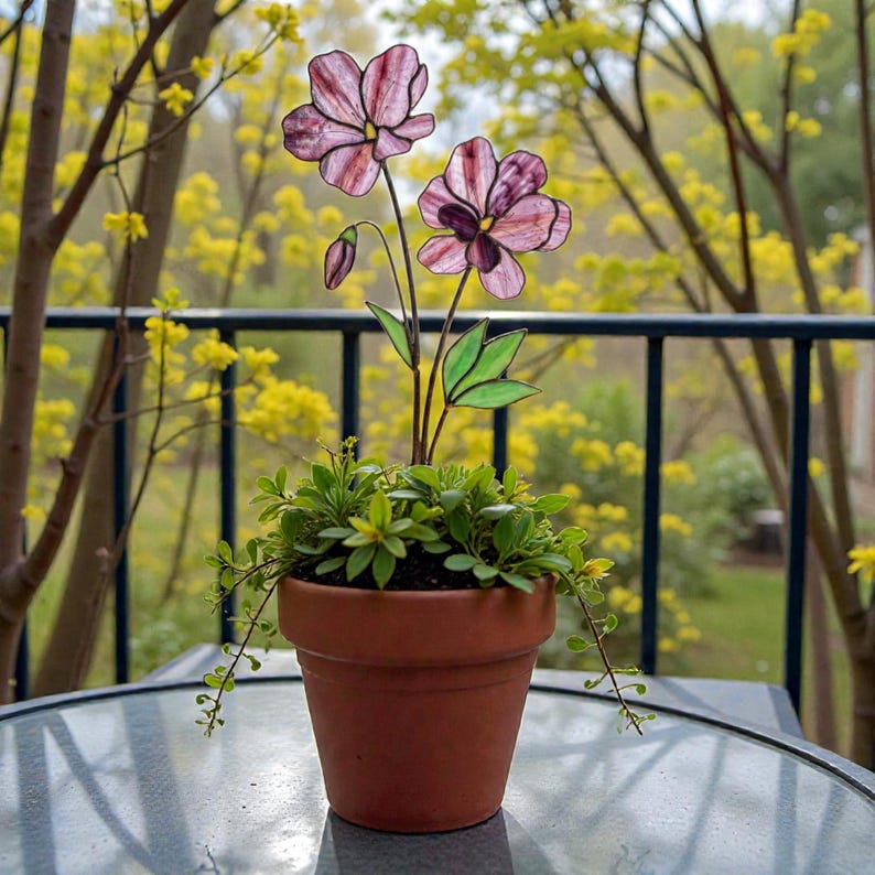 Stained Glass Violet February Birth Flower, Purple Glass Bouquet Decor