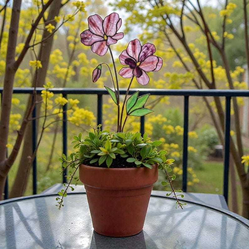 Stained Glass Violet February Birth Flower, Purple Glass Bouquet Decor
