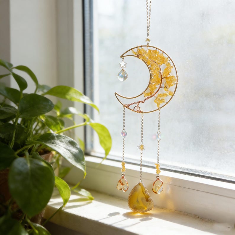 Crystal Suncatcher Moon Wind Chime Dreamcatcher Spiritual Decor