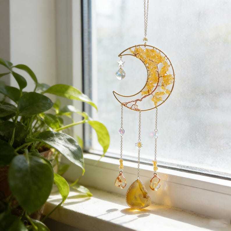 Crystal Suncatcher Moon Wind Chime Dreamcatcher Spiritual Decor