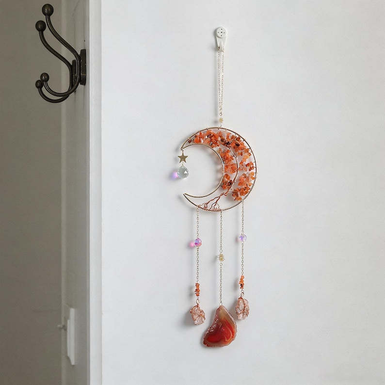 Crystal Suncatcher Moon Wind Chime Dreamcatcher Spiritual Decor