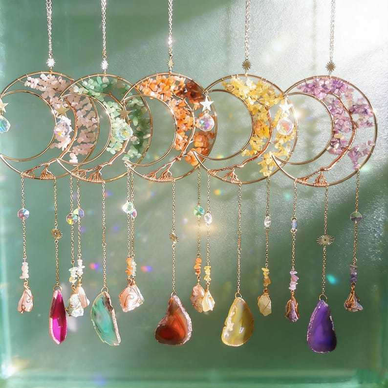 Crystal Suncatcher Moon Wind Chime Dreamcatcher Spiritual Decor