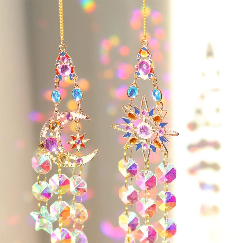 Magical Crystal Suncatcher Collection-Rainbow Maker-Boho Window Hanging-Sun, Moon & Star Decor-Fairy Garden Charm-Crystal Chime for Home,Car