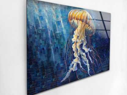 Jellyfish Ocean Blue Glass Wall Art – Golden Glow Marine