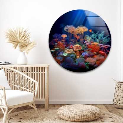 Jellyfish Coral Reef Glass Wall Art – Vibrant Ocean Decor