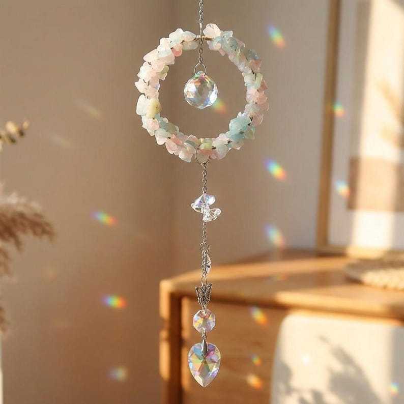 Crystal Suncatcher Stone Rainbow Maker Window Hanging Garden Decor