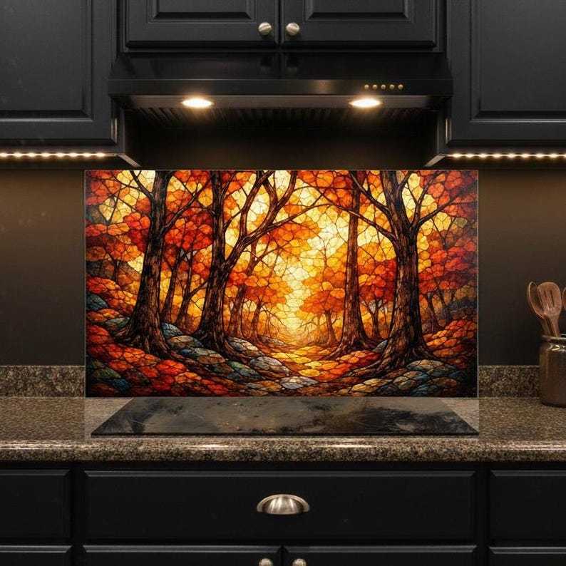 Autumn Forest Glass Wall Art – Stained Style Nature Print