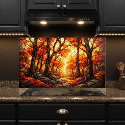 Autumn Forest Glass Wall Art – Stained Style Nature Print