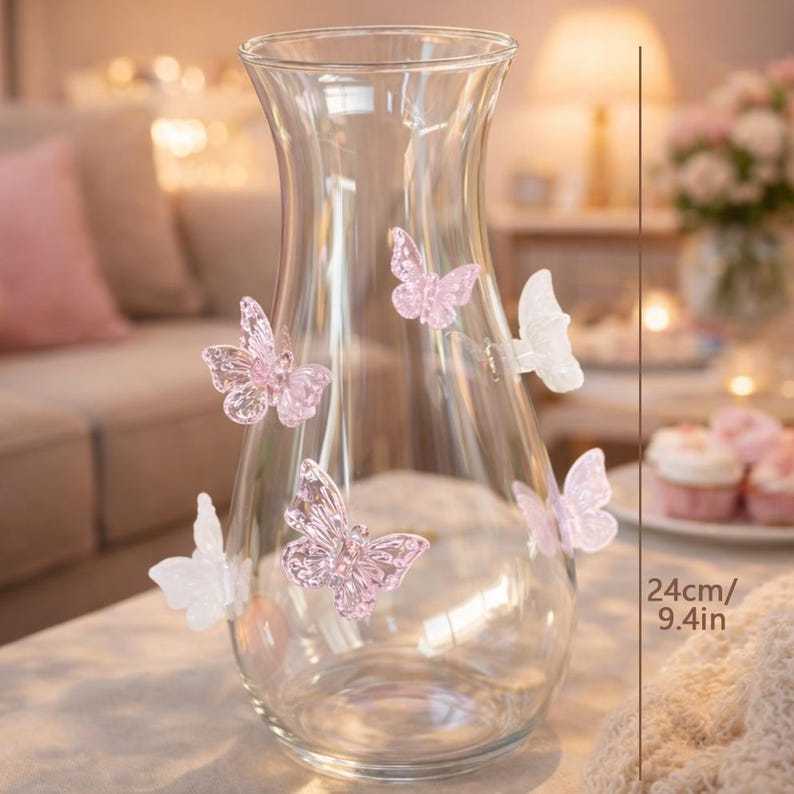 Butterfly Glass Vase, Clear Flower Vase for Spring Decor