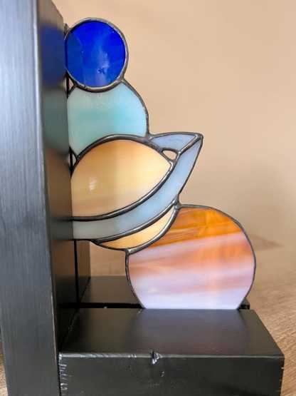 Stained Glass Planets Bookends, Celestial Shelf Decor