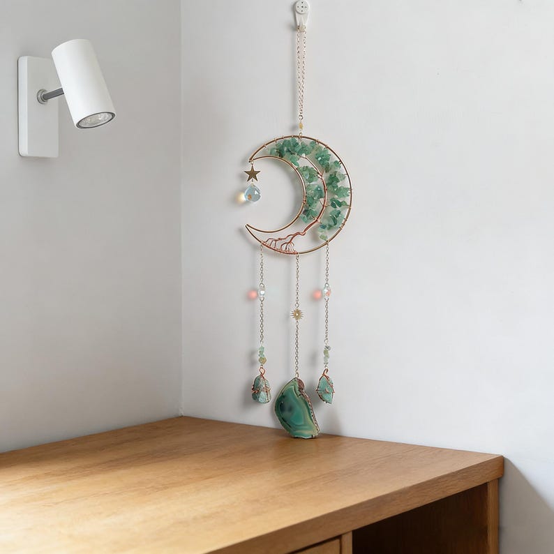 Crystal Suncatcher Moon Wind Chime Dreamcatcher Spiritual Decor