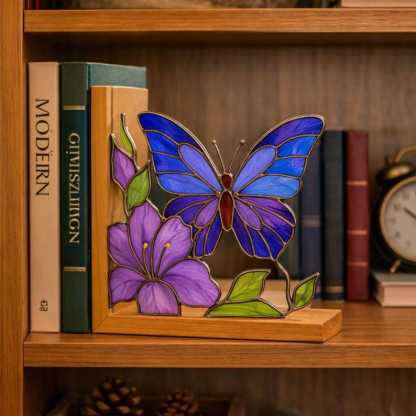 Tiffany Glass Hummingbird Stained Glass Bookends, Bird Shelf Decor