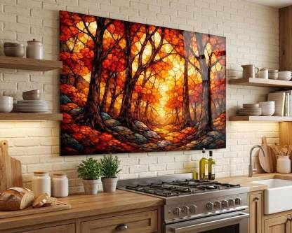 Autumn Forest Glass Wall Art – Stained Style Nature Print