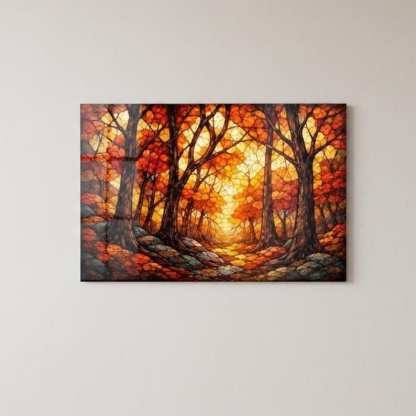 Autumn Forest Glass Wall Art – Stained Style Nature Print