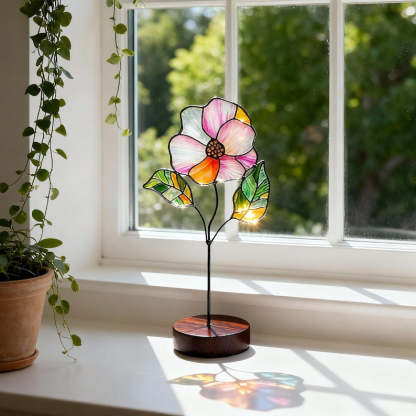 Stained Glass Birth Month Flower Stake, Floral Suncatcher Garden Decor