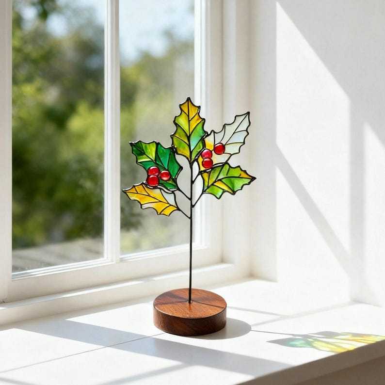 Stained Glass Birth Month Flower Stake, Floral Suncatcher Garden Decor