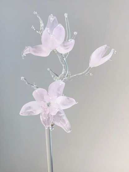 Handmade Pink Glass Magnolia Flower Sculpture, Elegant Home Decor