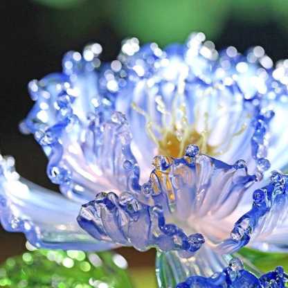 Peony Glass Flower Sculpture, Blown Glass Floral Art Bouquet Decor