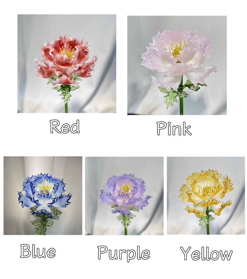 Peony Glass Flower Sculpture, Blown Glass Floral Art Bouquet Decor