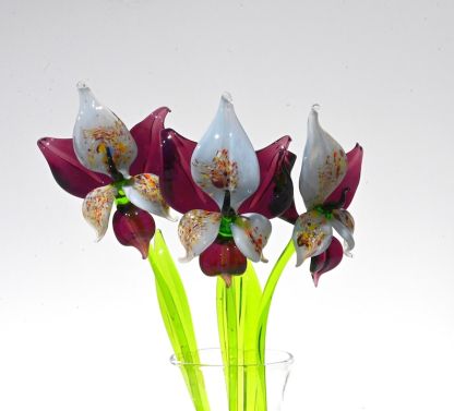 Deep Purple Glass Orchid Flower, Easter Glass Stem Floral Decor