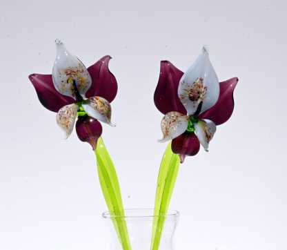 Deep Purple Glass Orchid Flower, Easter Glass Stem Floral Decor
