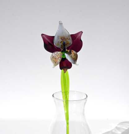 Deep Purple Glass Orchid Flower, Easter Glass Stem Floral Decor